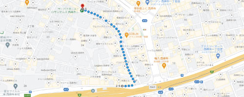 4 minutes walk from Nishiazabu bus stop. Toei Bus RH01, Miyako 01, Shibu 88/bound for Roppongi.